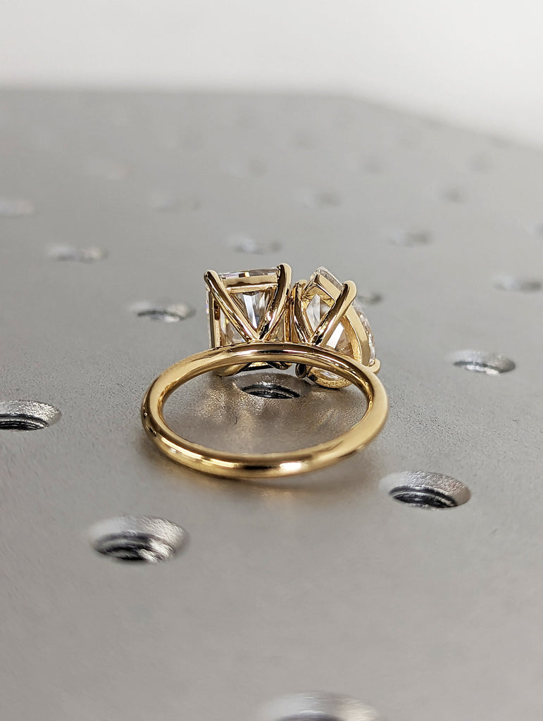3 Carat Double Stone Engagement Ring Pear Cut and Radiant Cut Moissanite Two Stone Wedding Ring 14K White Yellow Rose Black Gold Talon Prong