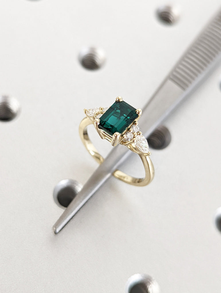 Emerald ring vintage emerald engagement ring 14k yellow gold ring gift unique antique wedding promise anniversary ring for her