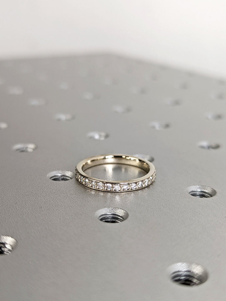 14k 18k Gold Full Diamond Moissanite Eternity Ring, Stackable Ring Wedding Band, Prong Set Ring for Her, Dainty Wedding Engagement Ring