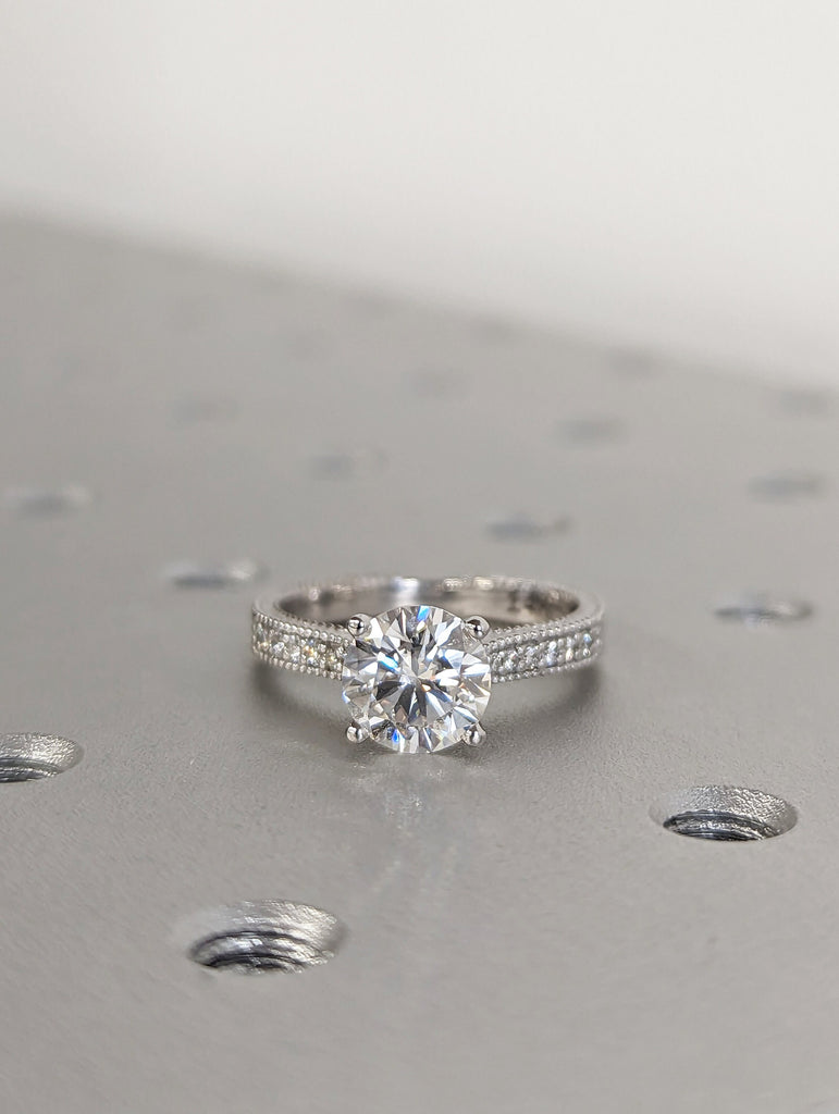 Vintage Engagement Ring 14k gold hand engraved ring, moissanite engagement ring, vintage ring, hand engraving