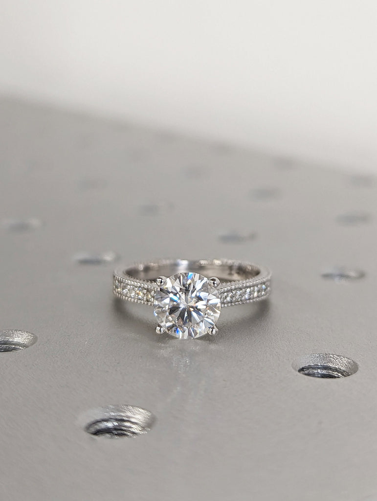 Vintage Engagement Ring 14k gold hand engraved ring, moissanite engagement ring, vintage ring, hand engraving