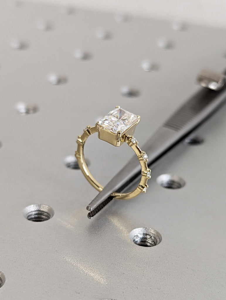 1.5cts Moissanite Radiant Engagement Ring, Radiant Moissanite Solitaire Wedding Ring, Yellow Gold Moissanite Ring