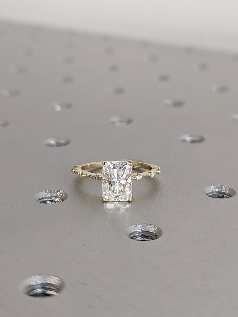 1.5cts Moissanite Radiant Engagement Ring, Radiant Moissanite Solitaire Wedding Ring, Yellow Gold Moissanite Ring