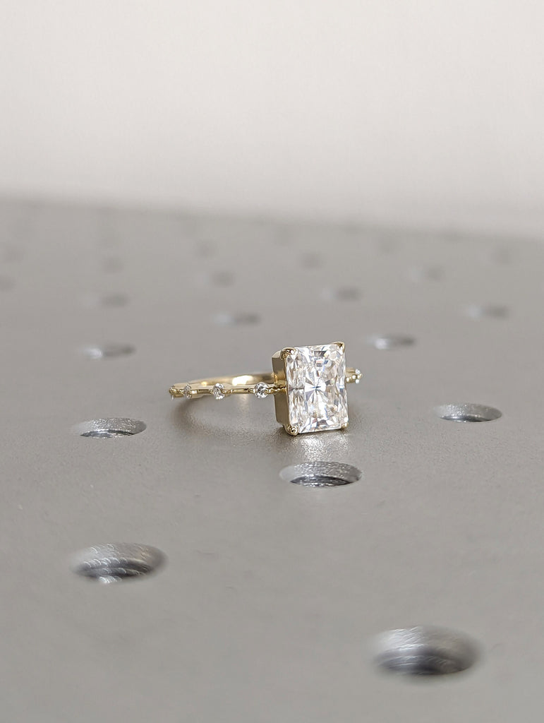 1.5cts Moissanite Radiant Engagement Ring, Radiant Moissanite Solitaire Wedding Ring, Yellow Gold Moissanite Ring
