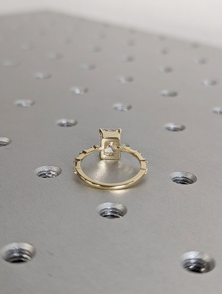1.5cts Moissanite Radiant Engagement Ring, Radiant Moissanite Solitaire Wedding Ring, Yellow Gold Moissanite Ring