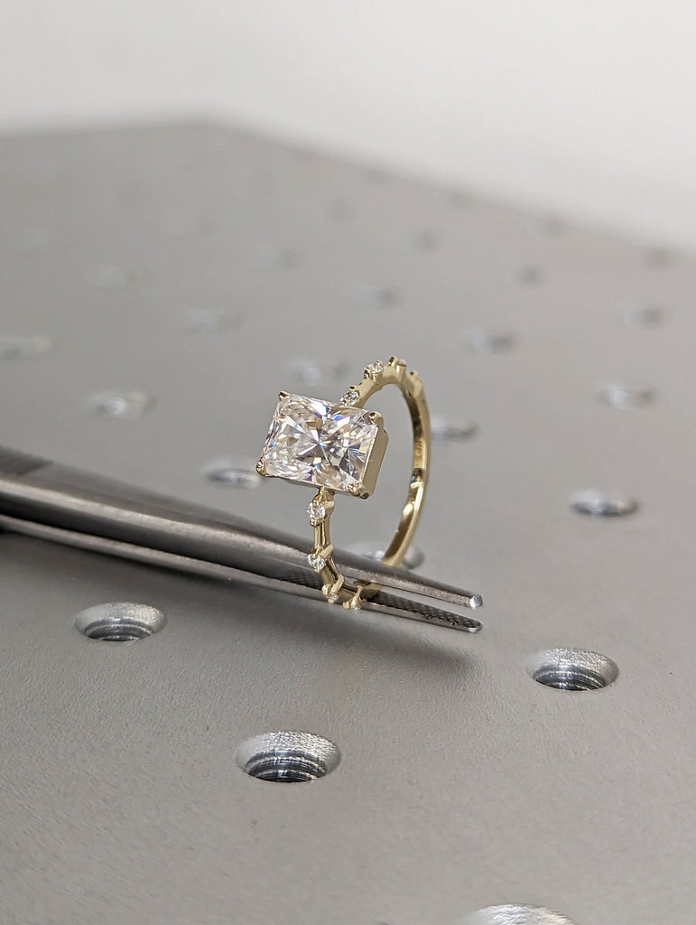 1.5cts Moissanite Radiant Engagement Ring, Radiant Moissanite Solitaire Wedding Ring, Yellow Gold Moissanite Ring