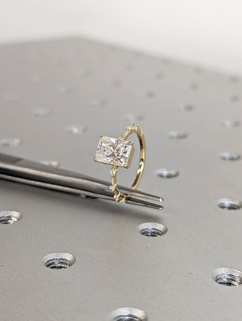 1.5cts Moissanite Radiant Engagement Ring, Radiant Moissanite Solitaire Wedding Ring, Yellow Gold Moissanite Ring