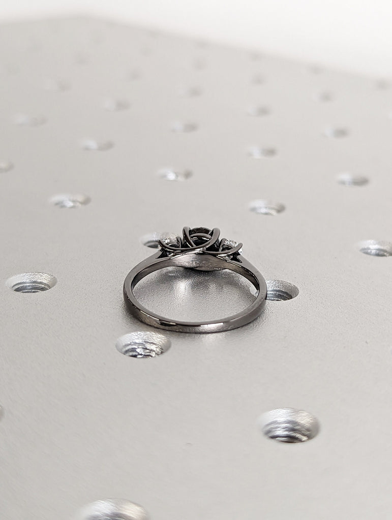 Three Stone Engagement Ring 14K/18k Black Gold Bridal, Past Present Future Ring, Diamond Engagement Ring, Three stone Diamond Ring