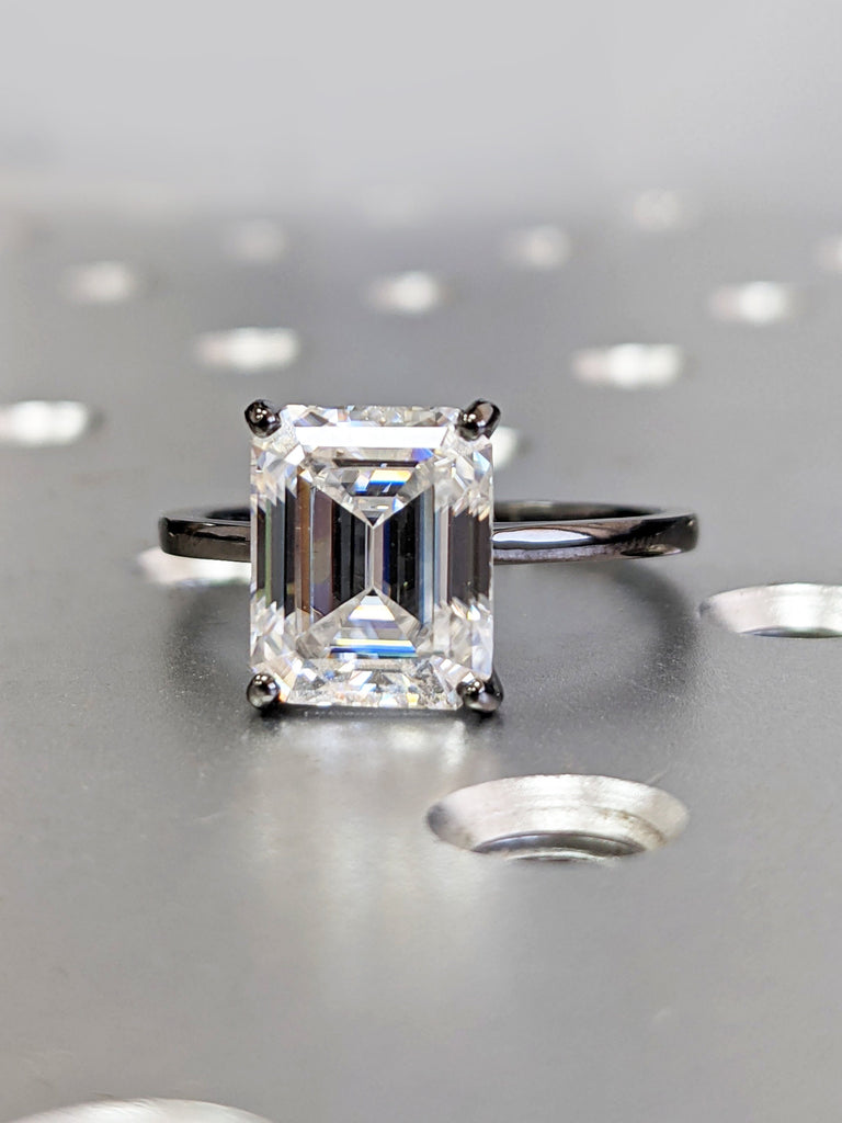 3 Carat Emerald Cut Solitaire Engagement Ring, Emerald Cut Engagement Ring, Emerald Cut Ring, 3 Ct Solid 14k Gold Moissanite Engagement Ring