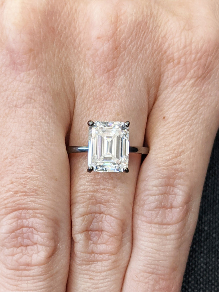 3 Carat Emerald Cut Solitaire Engagement Ring, Emerald Cut Engagement Ring, Emerald Cut Ring, 3 Ct Solid 14k Gold Moissanite Engagement Ring