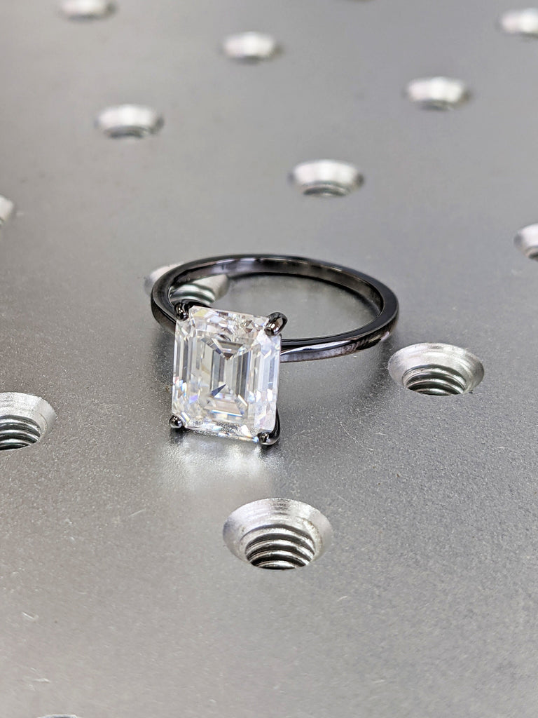 3 Carat Emerald Cut Solitaire Engagement Ring, Emerald Cut Engagement Ring, Emerald Cut Ring, 3 Ct Solid 14k Gold Moissanite Engagement Ring