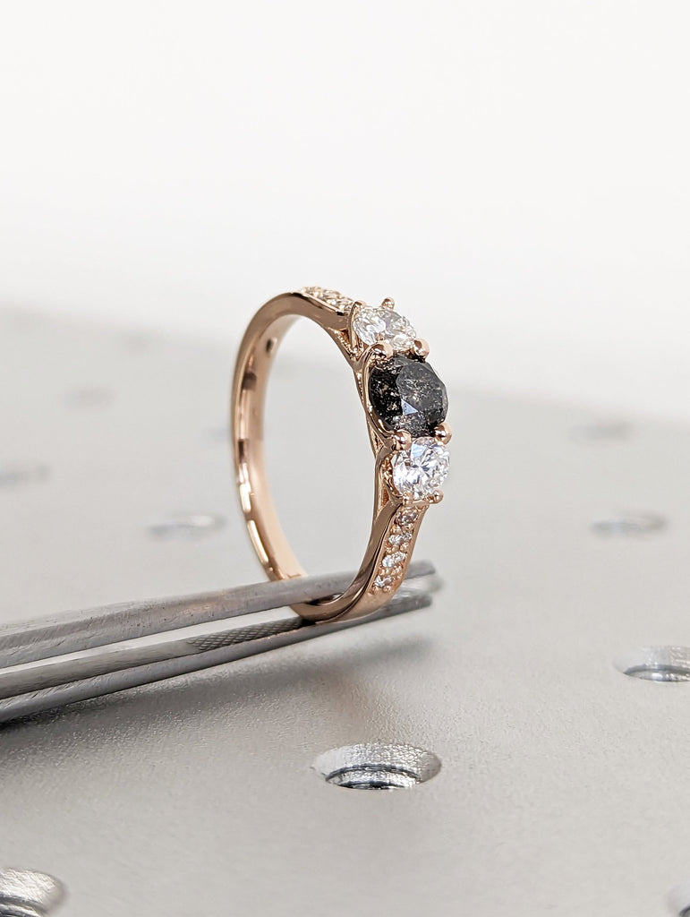 Unique Vintage Three Stone Engagement Ring Round Cut Wedding Anniversary 14K Solid Rose Gold Simple Promise Ring Personalized Gift for Her