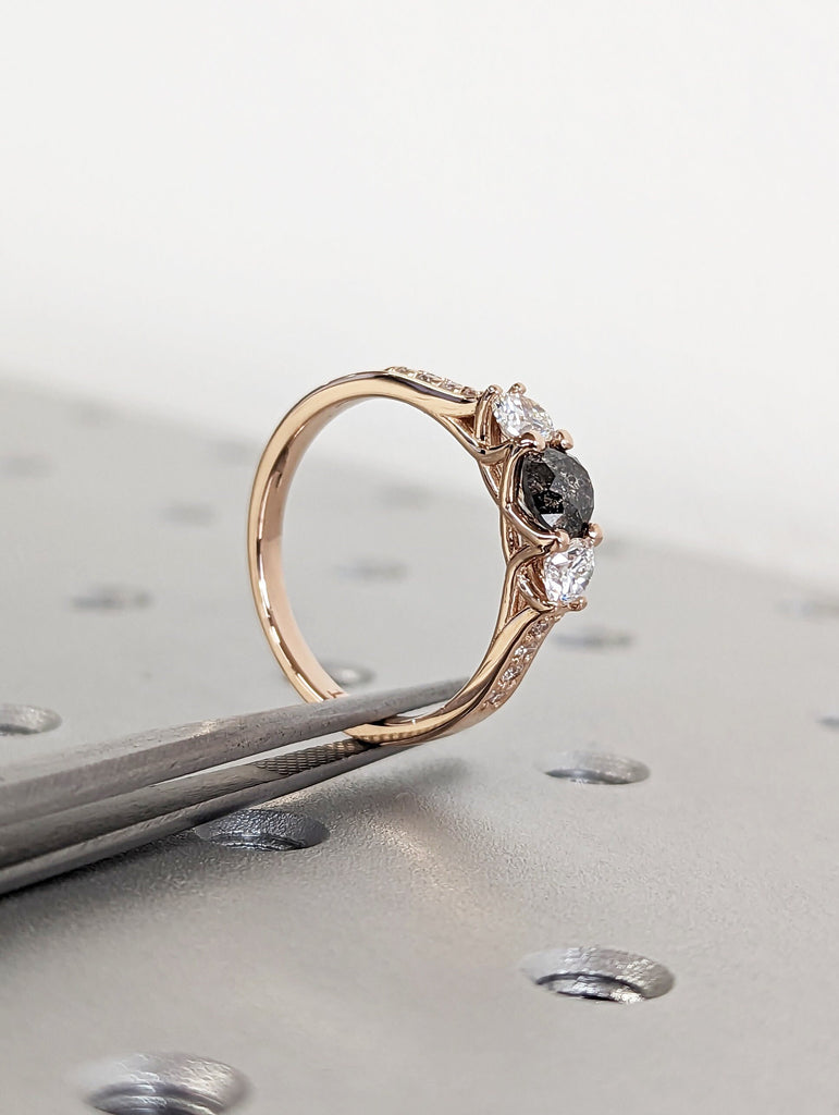 Unique Vintage Three Stone Engagement Ring Round Cut Wedding Anniversary 14K Solid Rose Gold Simple Promise Ring Personalized Gift for Her