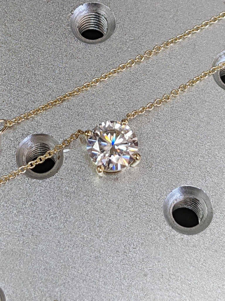 2CT Moissanite Necklace • Round Moissanite Necklace • Moissanite Solitaire Necklace • Perfect Gift for Her • Minimalist Solitaire • Handmade