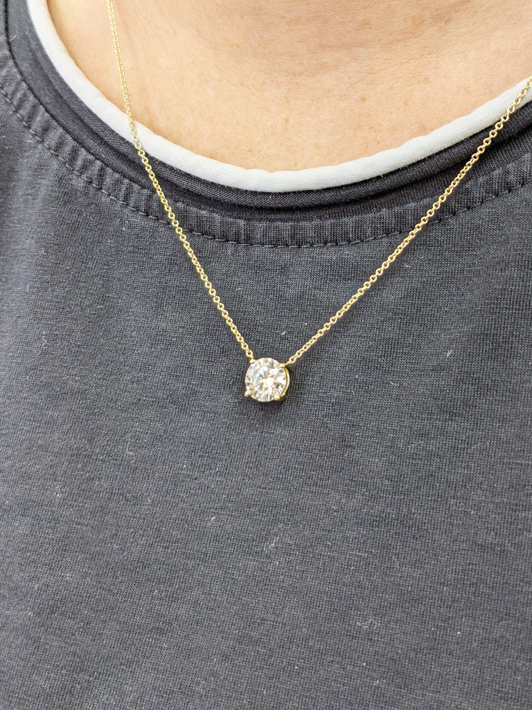 2CT Moissanite Necklace • Round Moissanite Necklace • Moissanite Solitaire Necklace • Perfect Gift for Her • Minimalist Solitaire • Handmade