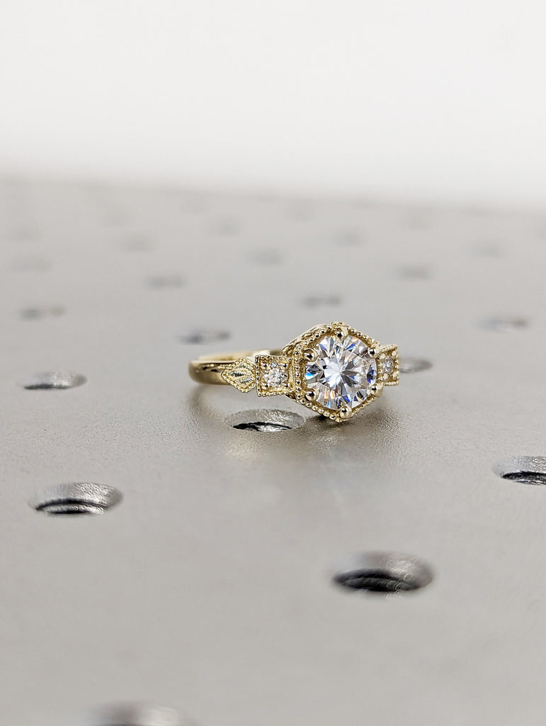 Vintage moissanite engagement ring 14k white gold diamond Art deco wedding ring diamond Vintage Filigree Ring engagement anniversary promise