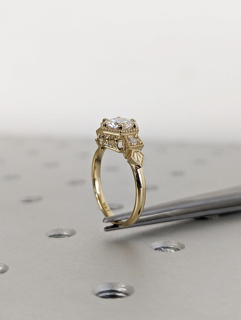 Vintage moissanite engagement ring 14k white gold diamond Art deco wedding ring diamond Vintage Filigree Ring engagement anniversary promise