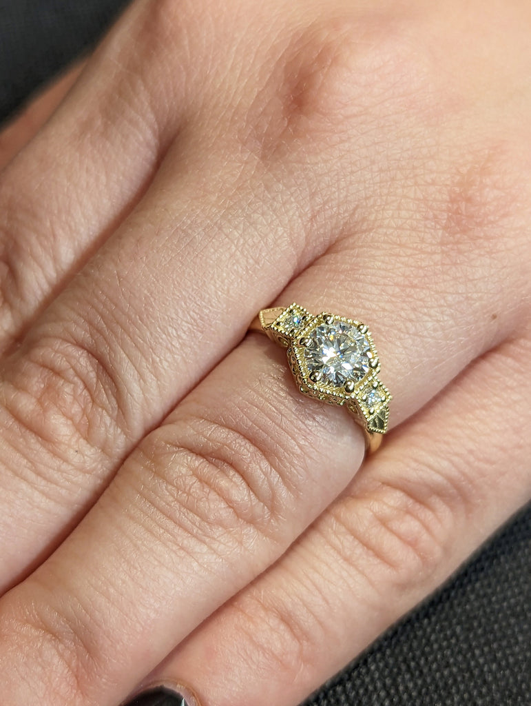 Vintage moissanite engagement ring 14k white gold diamond Art deco wedding ring diamond Vintage Filigree Ring engagement anniversary promise
