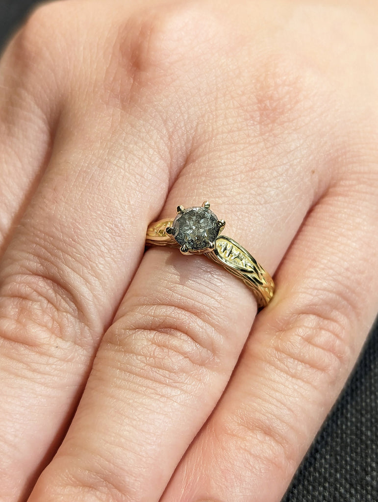 Unique Round Diamond Vintage Celtic Engagement Bridal Ring, Salt And Pepper Diamond Round Cut, Twisted Celtic Engagement Ring Celtic Knot