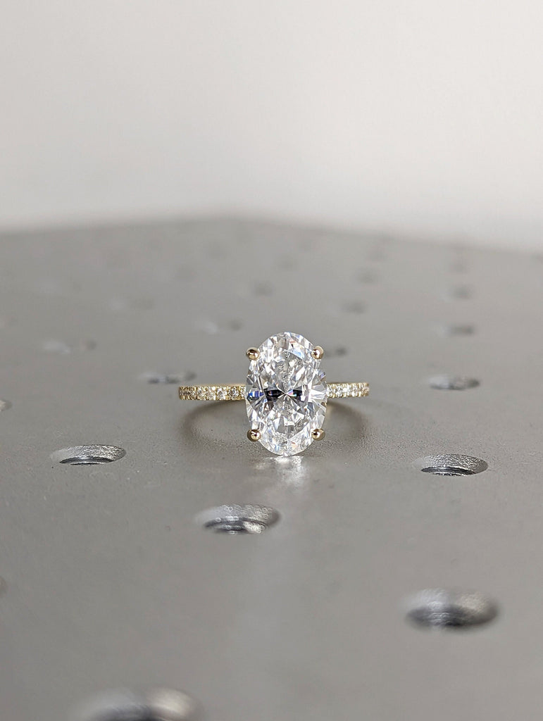 3cts Moissanite Oval Engagement Ring, Oval Moissanite and Solitaire Wedding Ring, Yellow Gold Moissanite Ring