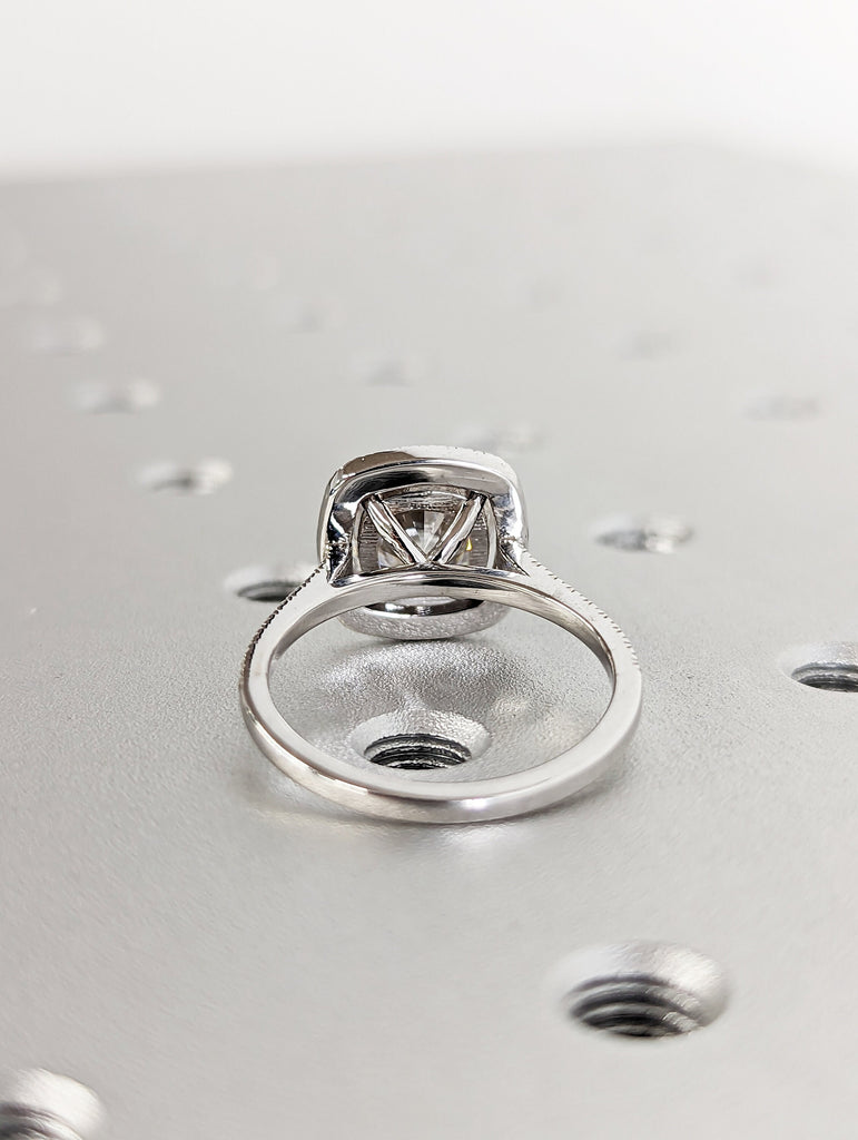 3 Carat Cushion Cut Halo Moissanite Engagement Ring 14k White Gold, Genuine ISRAEL Hallmark Wedding Ring Moissanite Halo