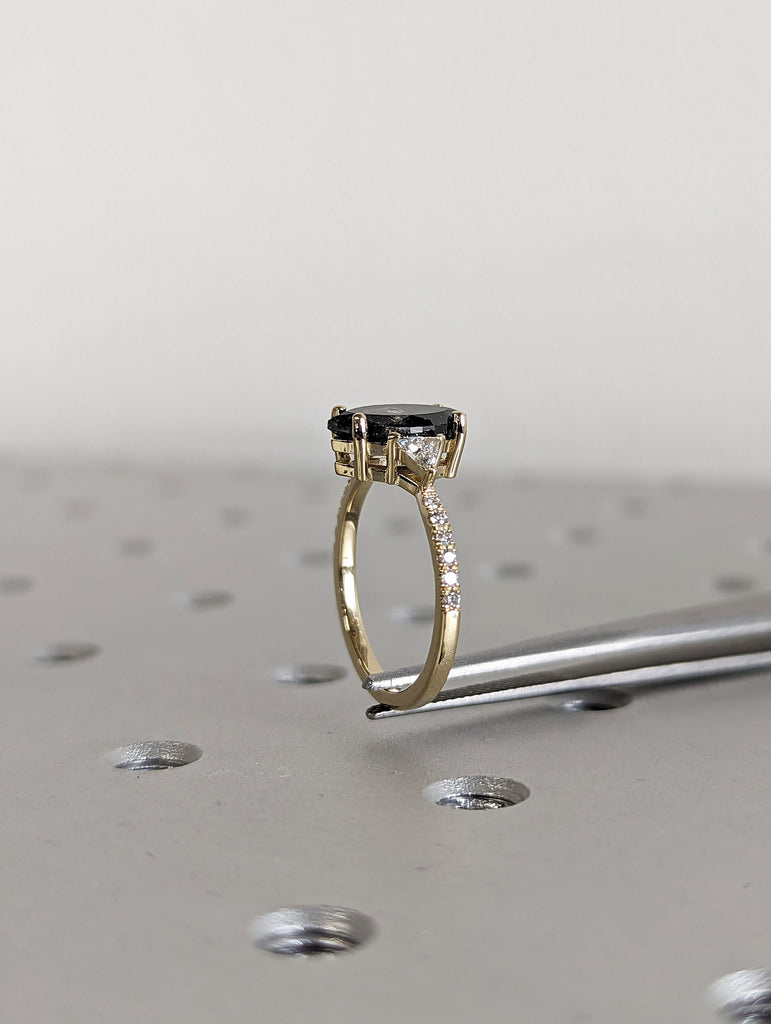 Raw Diamond Marquise Triangle Diamond, Salt and Pepper, Unique Engagement Ring, Rose Cut Geometric Diamond Ring, 14k Gold, Custom Handmade