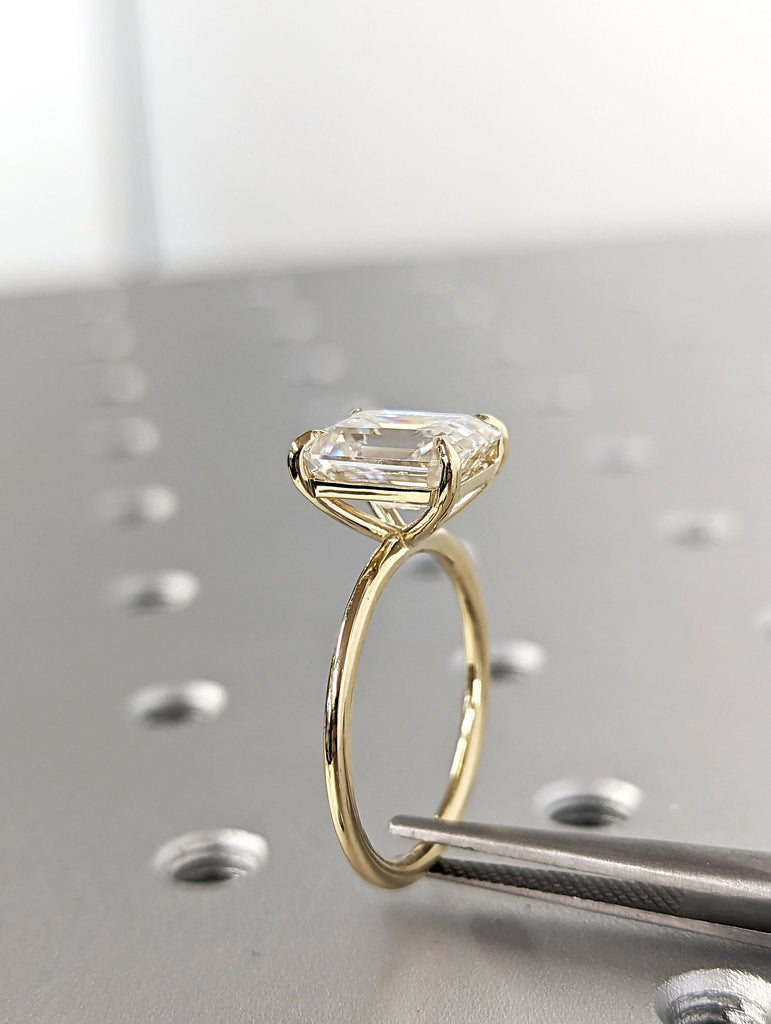 3 Carat Emerald Cut Solitaire Engagement Ring, Emerald Cut Engagement Ring, Emerald Cut Ring, 3 Ct Solid 14k Moissanite Engagement Ring