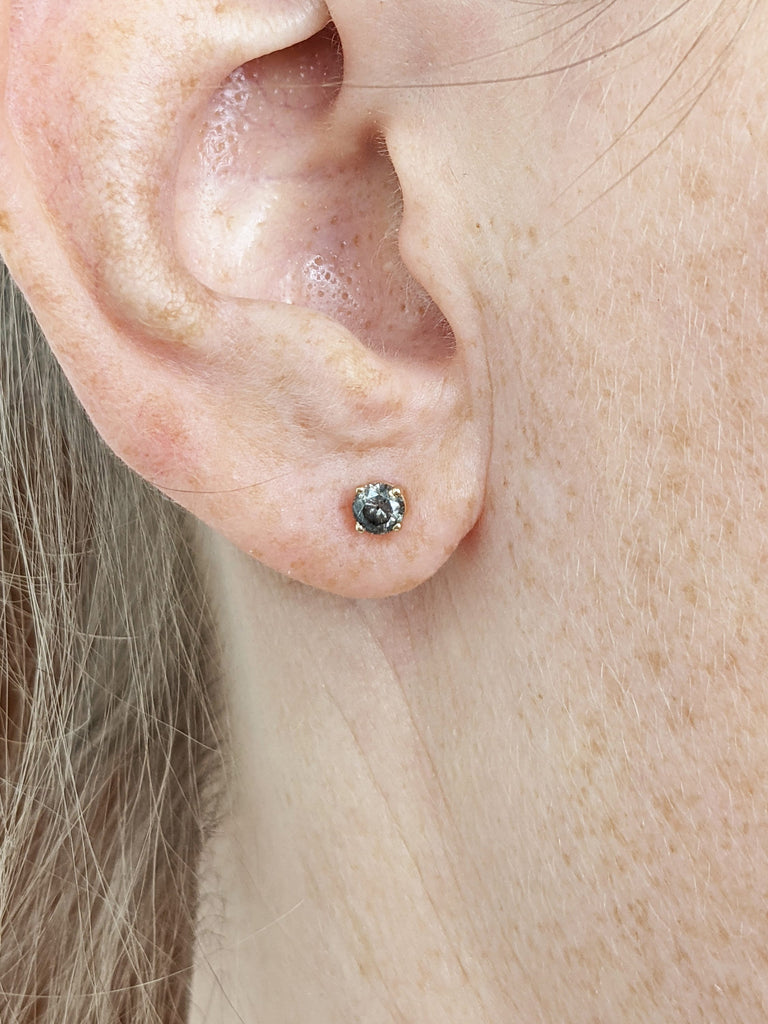 0.5CT Salt And Pepper Diamond Earring Studs, Minimalist Diamond Earring Stud, Round Cut Diamond Earring Pair, 14K Solid Yellow Gold Earrings