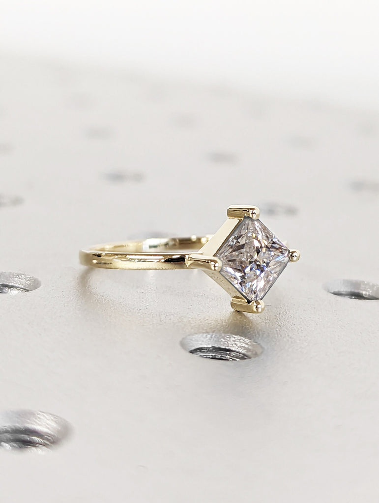 Princess Cut Moissanite engagement ring Unique yellow gold engagement ring dainty bridal ring Solitaire ring promise ring anniversary gift