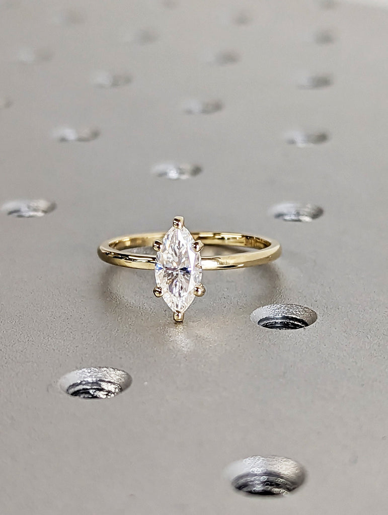 1 Carat Marquise Engagement Ring, Marquise Moissanite Solitaire Engagement Ring, Wedding Ring, Anniversary Ring 14K Solid Real Yellow Gold