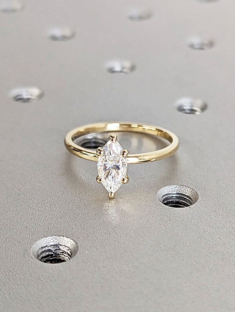 1 Carat Marquise Engagement Ring, Marquise Moissanite Solitaire Engagement Ring, Wedding Ring, Anniversary Ring 14K Solid Real Yellow Gold