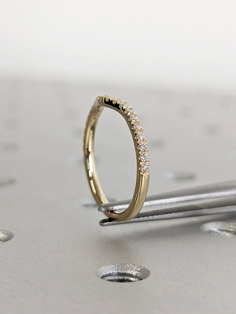 Curved Diamond Eternity Ring / 14k Gold Half Eternity Diamond Ring / Half Around Diamond Wedding Band / Stackable Diamond Ring / Ring Guard