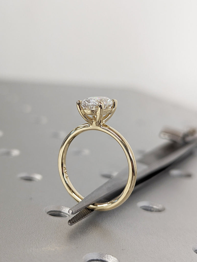 1.5 Carat Solitaire Engagement Ring Oval Cut Moissanite Set in 14K Solid Yellow Gold Available White and Rose Gold