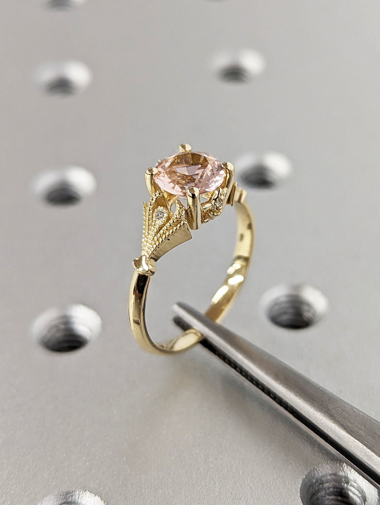 Vintage Engagement Ring Pink Morganite 14k White Gold, Unique Engagement Ring For Women, Art Deco Ring