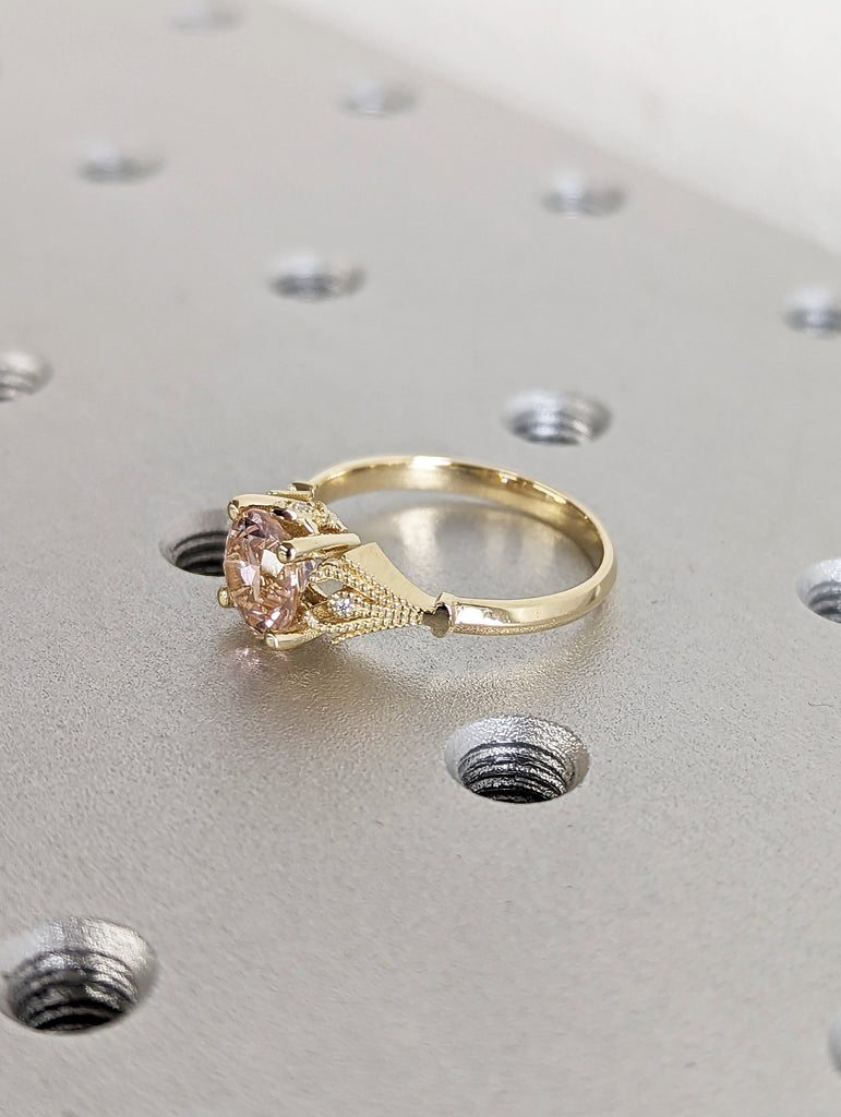 Vintage Engagement Ring Pink Morganite 14k White Gold, Unique Engagement Ring For Women, Art Deco Ring