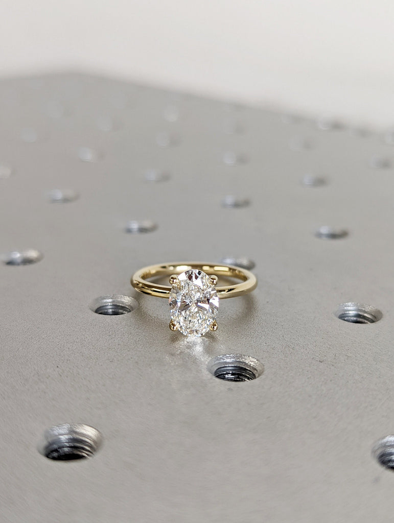 1.5 Carat Solitaire Engagement Ring Oval Cut Lab Diamond Set in 14K Solid Yellow Gold Available White and Rose Gold
