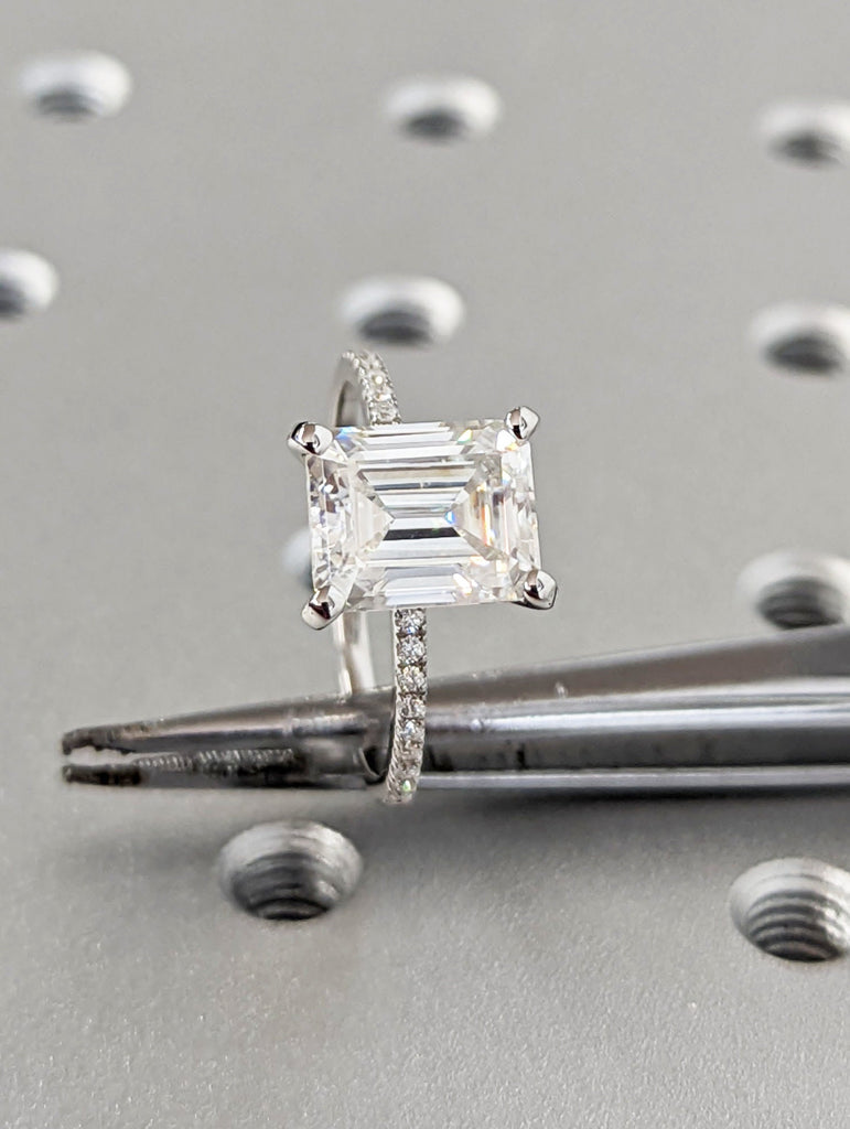 3ct Emerald Cut Moissanite Engagement Ring/14K White Gold Ring/Art Deco Vintage Ring/Unique Moissanite Ring/Minimalist Wedding Ring/Eternity