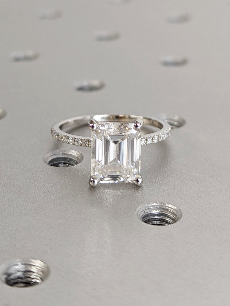 3ct Emerald Cut Moissanite Engagement Ring/14K White Gold Ring/Art Deco Vintage Ring/Unique Moissanite Ring/Minimalist Wedding Ring/Eternity