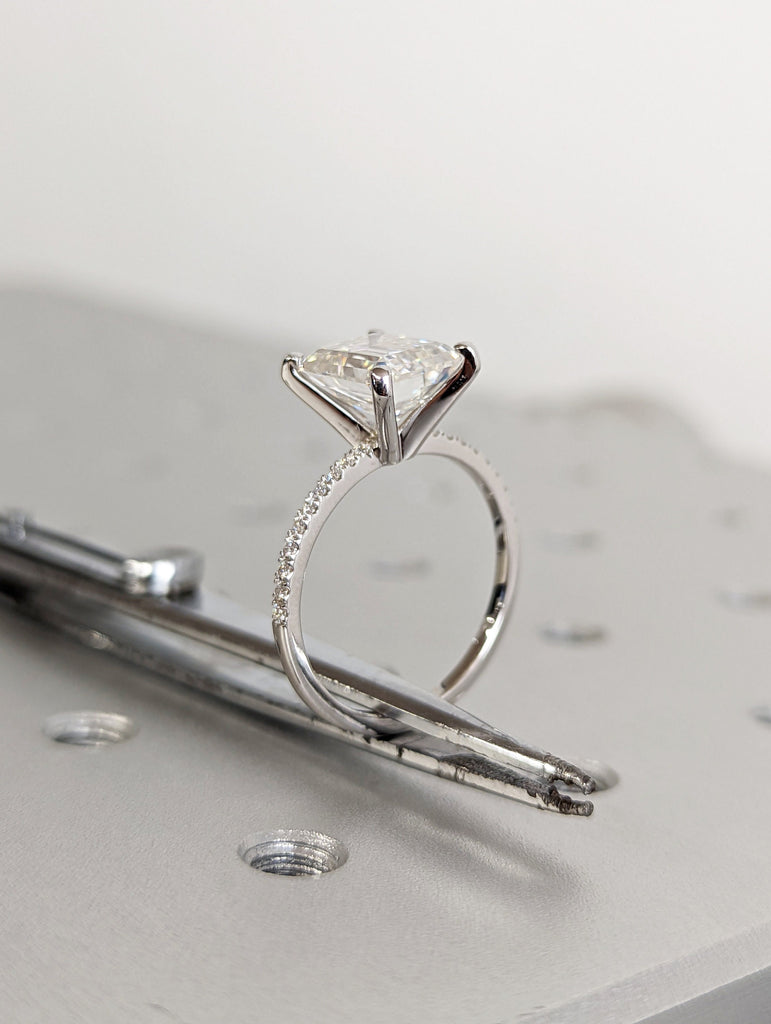 3ct Emerald Cut Moissanite Engagement Ring/14K White Gold Ring/Art Deco Vintage Ring/Unique Moissanite Ring/Minimalist Wedding Ring/Eternity