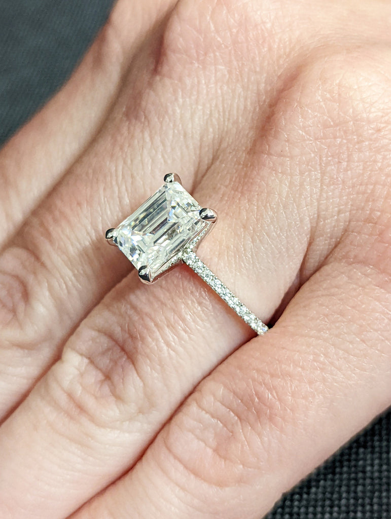 3ct Emerald Cut Moissanite Engagement Ring/14K White Gold Ring/Art Deco Vintage Ring/Unique Moissanite Ring/Minimalist Wedding Ring/Eternity