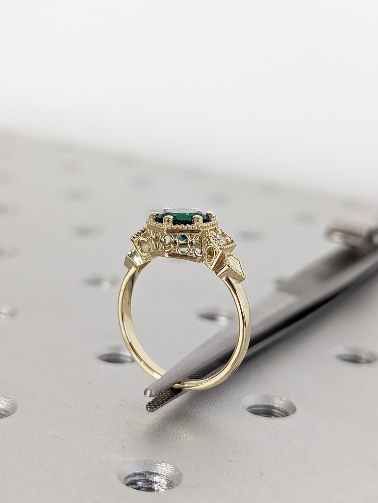 Emerald ring vintage emerald engagement ring 14k black gold ring gift unique antique wedding promise anniversary ring for her