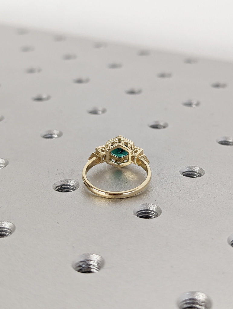 Emerald ring vintage emerald engagement ring 14k black gold ring gift unique antique wedding promise anniversary ring for her