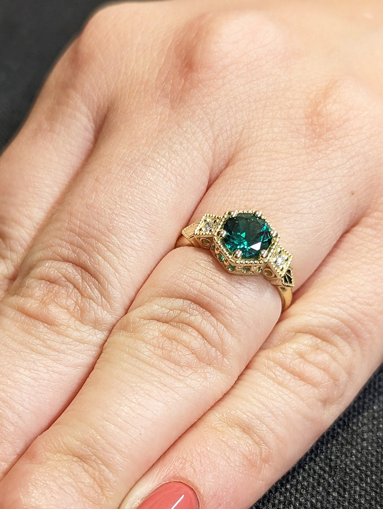 Emerald ring vintage emerald engagement ring 14k black gold ring gift unique antique wedding promise anniversary ring for her