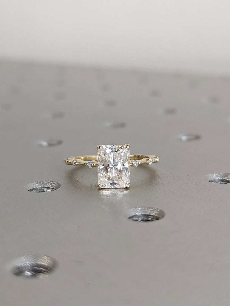 1.5 CT Radiant Engagement Ring, Dainty Moissanite Engagement Ring