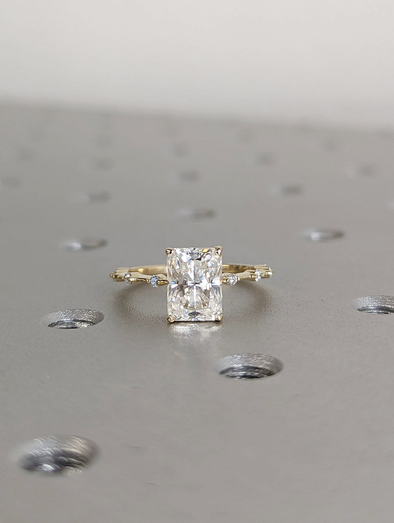 1.5cts Moissanite Radiant Engagement Ring, Radiant Moissanite Solitaire Wedding Ring, Yellow Gold Moissanite Ring