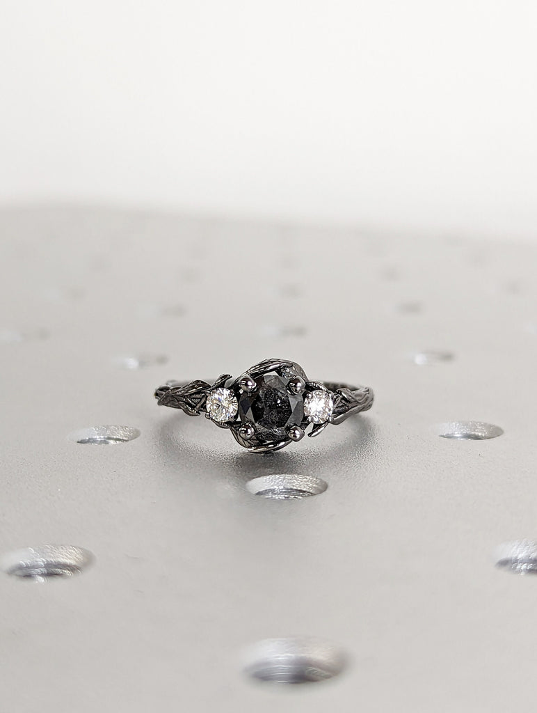 Salt & Pepper Diamond Engagement Ring, Black Diamond Ring, Black Gold Ring, Black Gold Diamond Engagement ring, Black Gold Engagement Ring