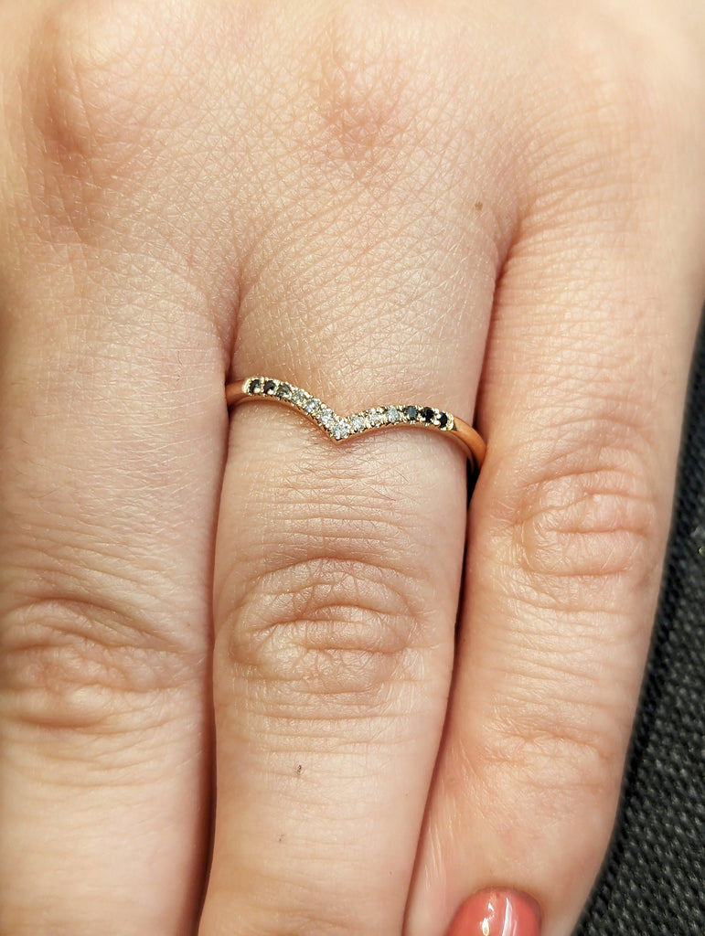 Rose Gold wedding band diamond ring vintage ombre ring art deco bridal half eternity band stacking dainty matching anniversary ring unique