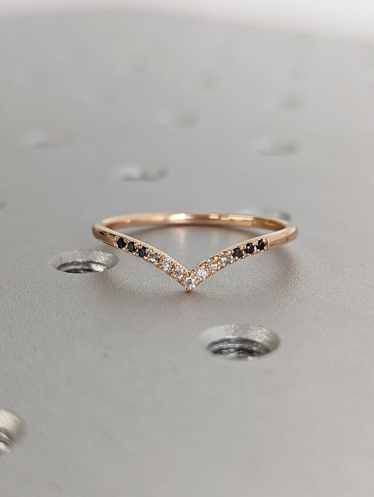 Rose Gold wedding band diamond ring vintage ombre ring art deco bridal half eternity band stacking dainty matching anniversary ring unique