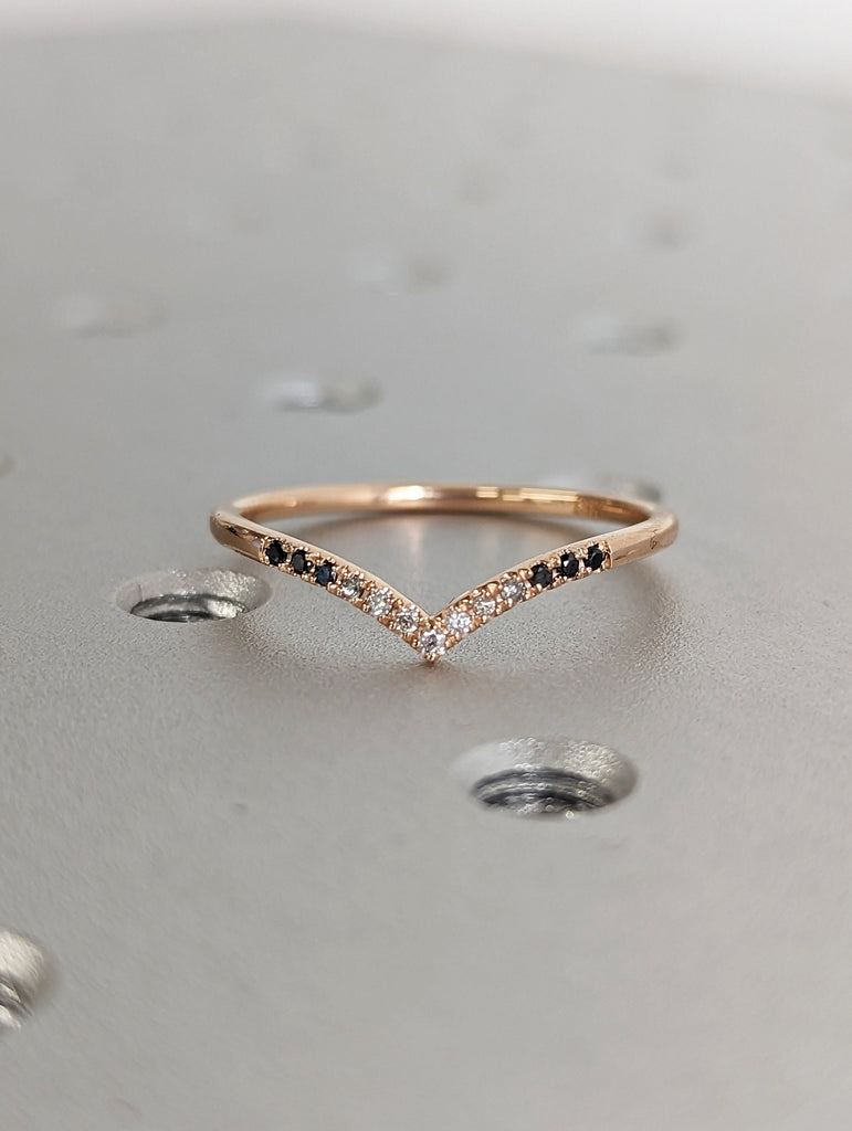 Rose Gold wedding band diamond ring vintage ombre ring art deco bridal half eternity band stacking dainty matching anniversary ring unique