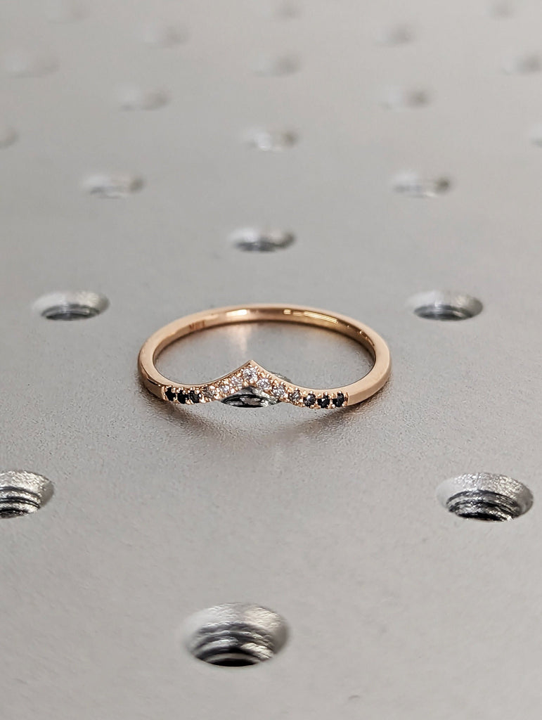 Rose Gold wedding band diamond ring vintage ombre ring art deco bridal half eternity band stacking dainty matching anniversary ring unique